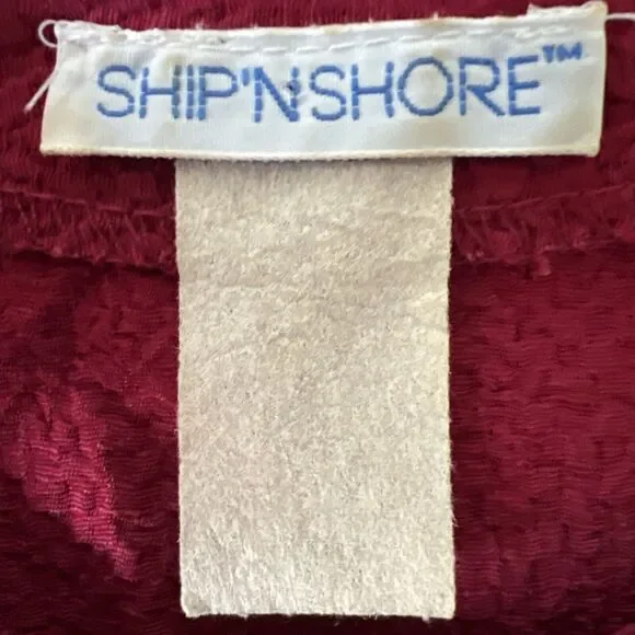 Ship N Shore Vintage 80s Womens L Blouse Red Button Up Rayon Top Back Bow Tie - Picture 9 of 9